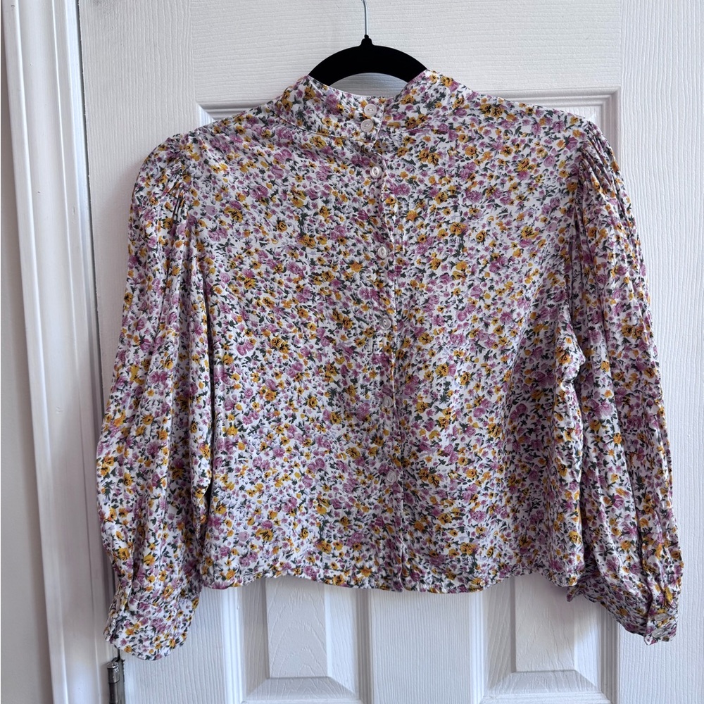 ROLLAS Stephanie Coast Floral Blouse Cropped Button Back Top Size Small - Picture 4 of 6